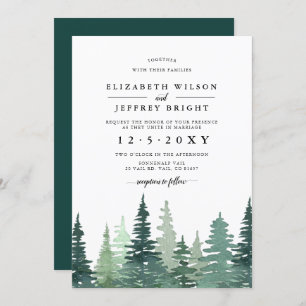 Invitation Rustic Watercolor Pine Forest Mariage d'hiver Inv