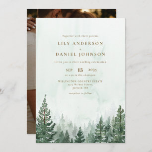 Invitation Rustic Watercolor Pine Tree Forest Mariage photo