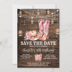 Invitation Rustic Western Cowgirl Enregistrer la date Anniver