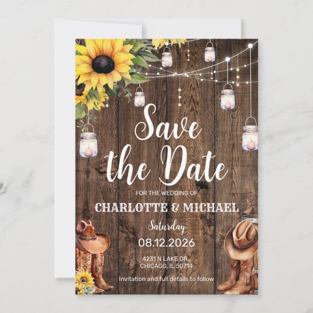 Invitation Rustic Western Enregistrer le Mariage de date (Devant)