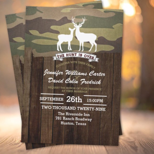 Invitation Rustic Western La chasse est au-dessus du Mariage  (Rustic Western The Hunt Is Over Camouflage deer Wedding Invitation)
