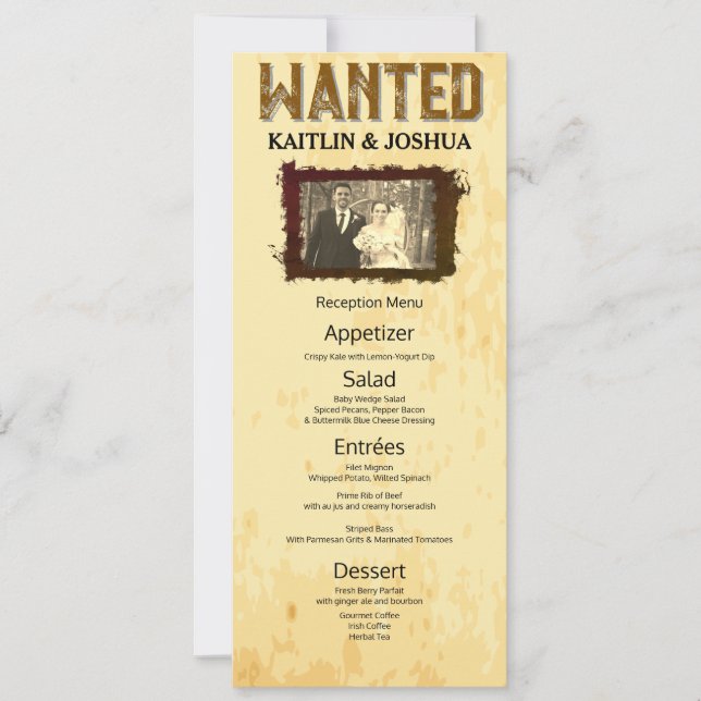 Invitation Rustic Western Mariage 🤠 Country Reception Menu (Devant)