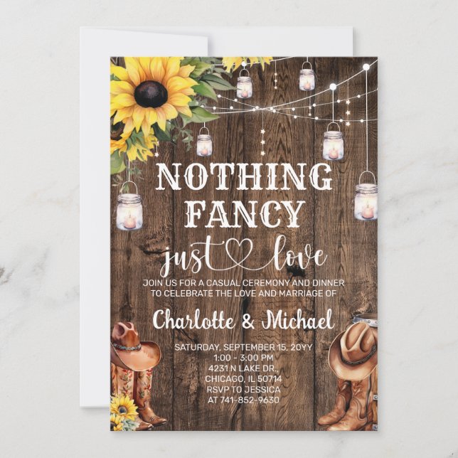 Invitation Rustic Western Rien Fancy just love Mariage (Devant)