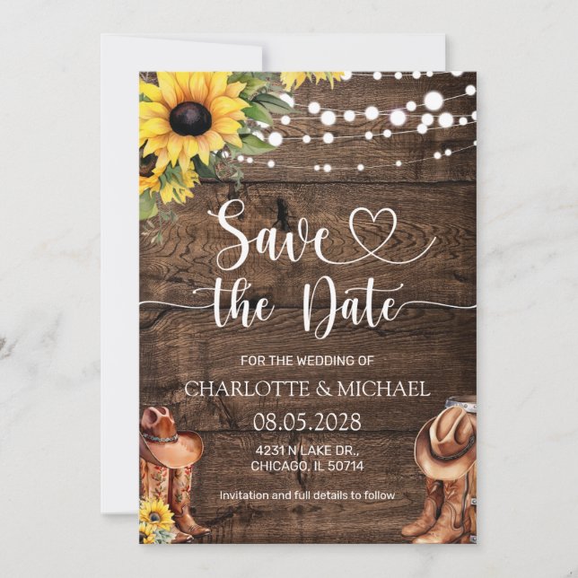 Invitation Rustic Western Save the Date Wedding (Devant)
