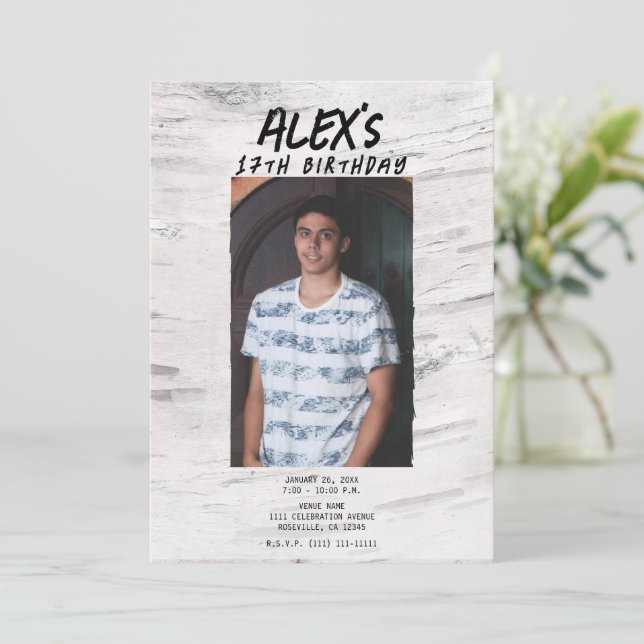 Invitation Rustic White Birch Photo Fête d'anniversaire (Debout devant)