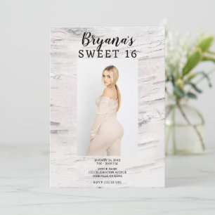 Invitation Rustic White Birch Photo tendance Modern Sweet 16