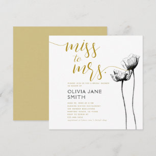Invitation Rustic Wild Poppy Black White Gold Fête des mariée