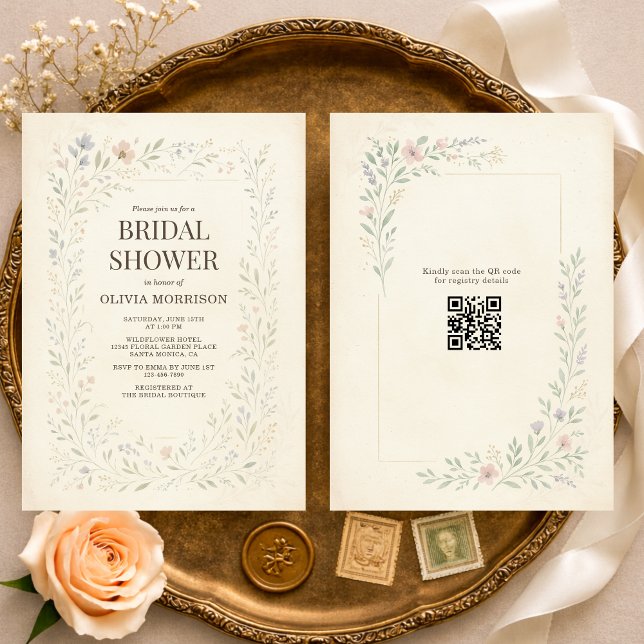 Invitation Rustic Wildflower Garden QR Code Bridal Shower (Créateur téléchargé)