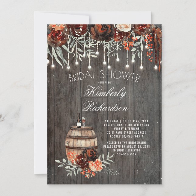 Invitation Rustic Winal Lumières Florales Bourgogne Fête des  (Devant)