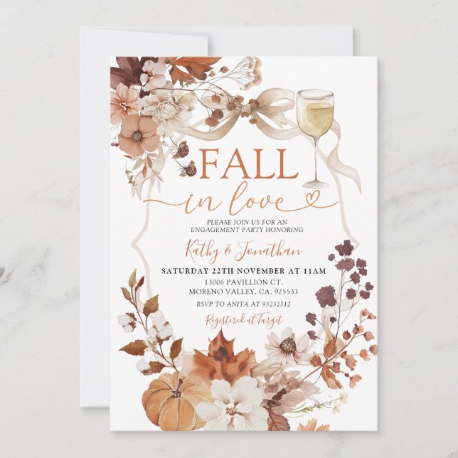 Invitation Rustic Wine and Bow Fall in Love Pumpkin (Devant)