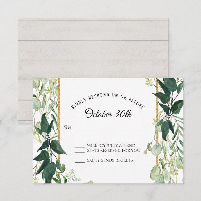 Invitation Rustic Winery Eucalyptus Foliage Gris Bois RSVP (Devant / Derrière)