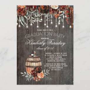 Invitation Rustic Winery Floral Lights Graduation Party