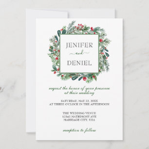 Invitation Rustic Winter Berry Pine Mariage de verdure