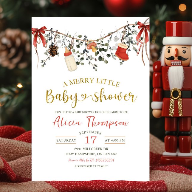 Invitation Rustic Winter Floral Merry Little Baby Shower (Créateur téléchargé)