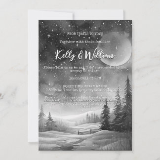 Invitation Rustic Winter Night Mountain Tree Mariage extérieu