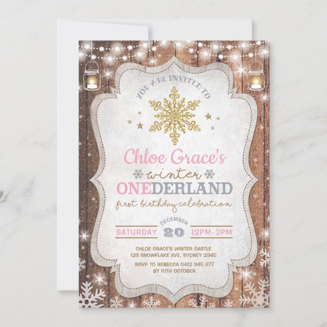 Invitation Rustic Winter ONE derland 1er Anniversaire (Devant)