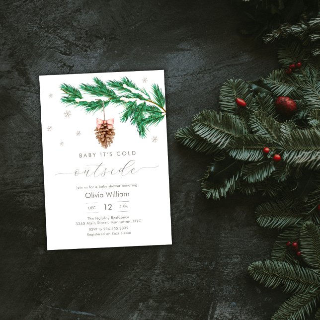 Invitation Rustic Winter Snowflake Pine cone Baby Shower (Rustic Winter Snowflake Pine cone Baby Shower Invitation)