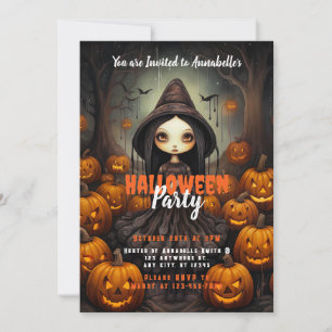 Invitation Rustic Witch Bats Citrouille Halloween Party