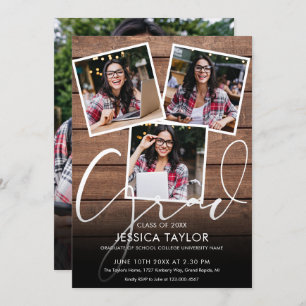 Invitation Rustic Wood 4 Photo Collage Graduation Party