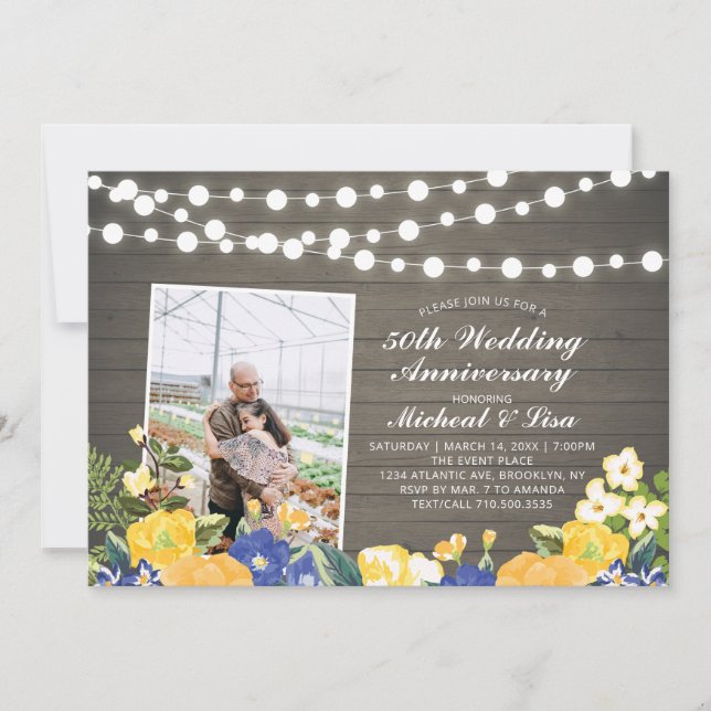 Invitation Rustic Wood 50th Mariage photo Anniversaire (Devant)