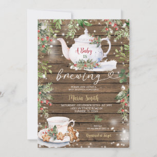 Invitation Rustic Wood Baby est en train de brasser Noël Tea 
