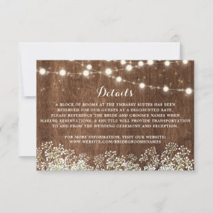 Invitation Rustic Wood Baby's Breath String Lights Détails