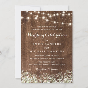Invitation Rustic Wood Baby's Breath String Mariage