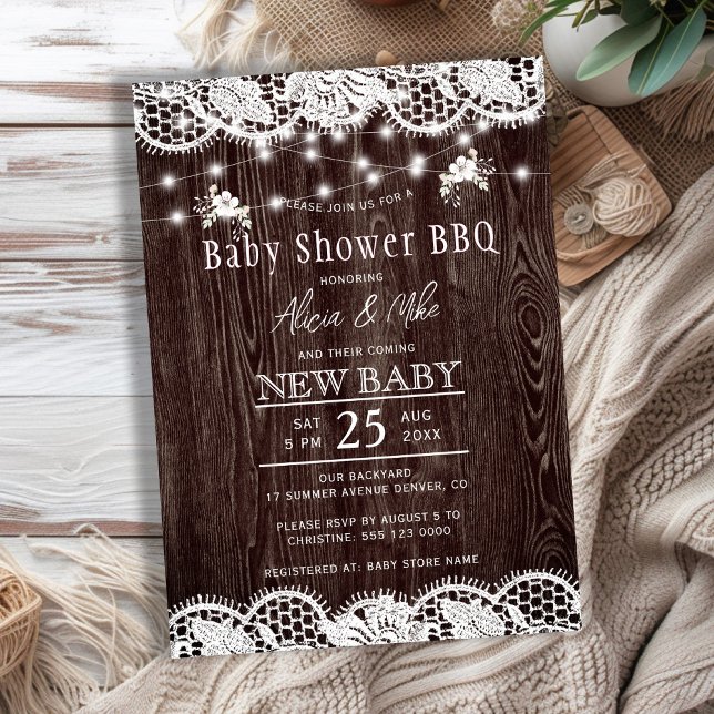 Invitation Rustic wood BBQ couples baby shower (Créateur téléchargé)