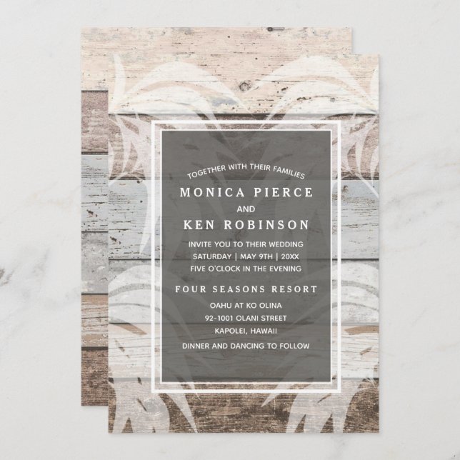 Invitation Rustic Wood Beach Palm Tree Mariage Inviter (Devant / Derrière)