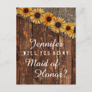 Invitation Rustic Wood & Burlap Serez-vous ma femme d'honneur