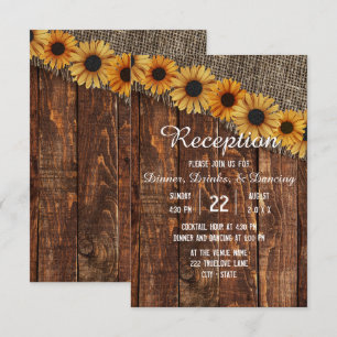 Invitation Rustic Wood & Burlap Sunflower Réception de mariag
