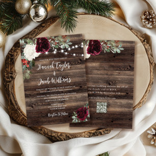 Invitation Rustic Wood Christmas QR Code Mariage