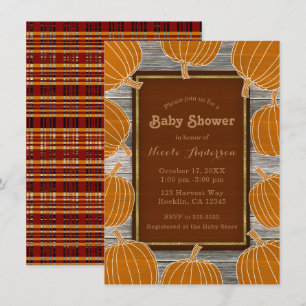 Invitation Rustic Wood & Citrouille Automne Baby shower Party