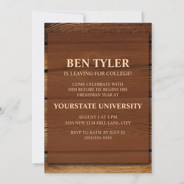 Invitation Rustic Wood College Trunk Party (Devant)