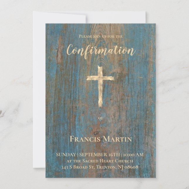 Invitation rustic wood Confirmation (Devant)