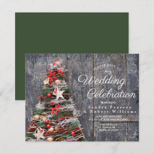 Invitation Rustic Wood Country Mariage d'arbre de Noël