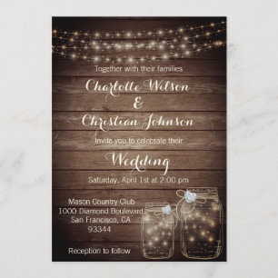 Invitation Rustic Wood Country Mason Jar Lights Mariage PHOTO