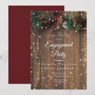 Invitation Rustic Wood Country Pine de Noël Garland Étincelle