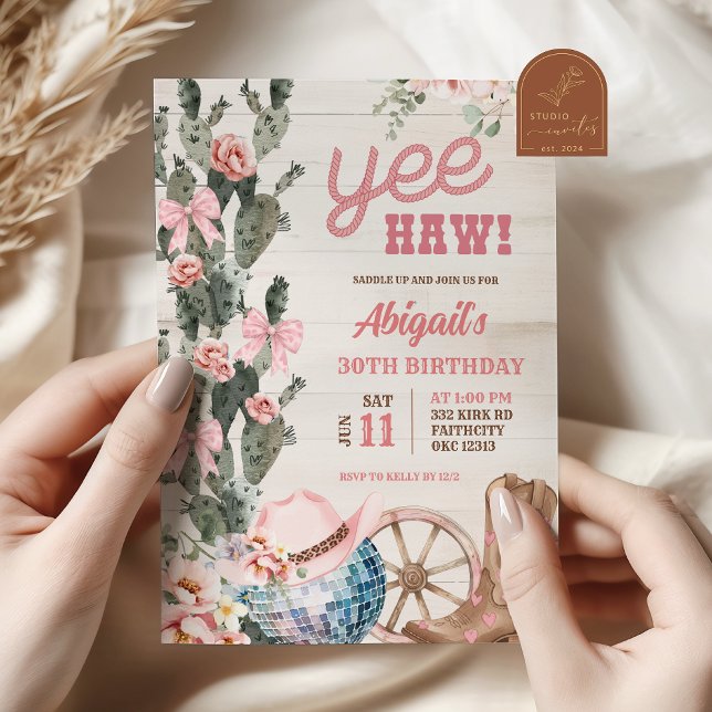 Invitation Rustic Wood Disco Cowgirl Birthday (Créateur téléchargé)