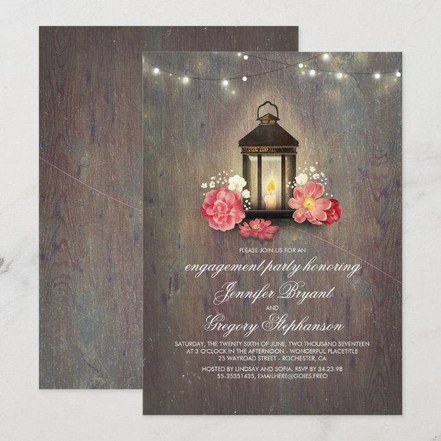 Invitation Rustic Wood et Lantern Barn (Devant / Derrière)