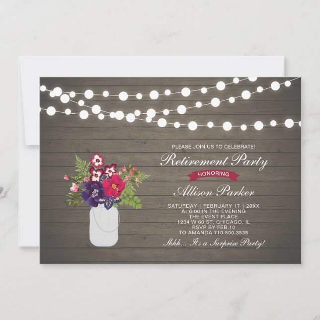 Invitation Rustic Wood Fall Floral Surprise Retraite Party (Devant)