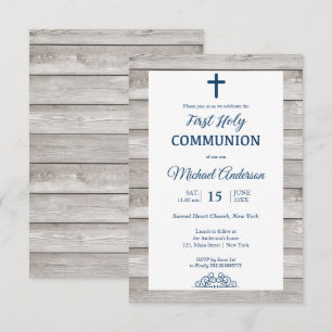 Invitation Rustic Wood First Communion Événement religieux