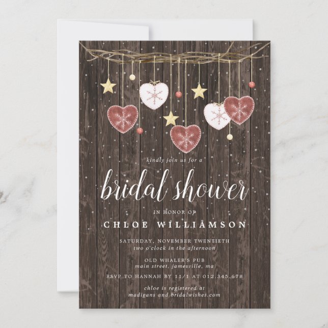Invitation Rustic Wood Folk Art Heart Fête des mariées (Devant)