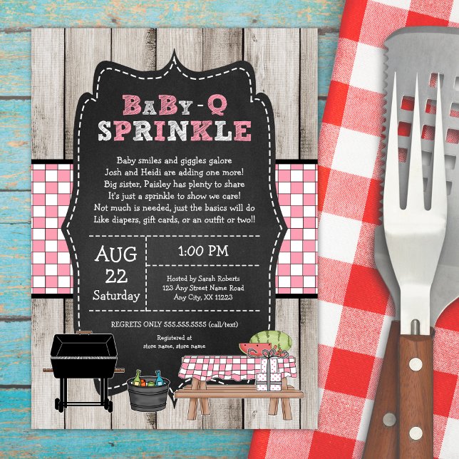 Invitation Rustic Wood Girl Baby Q Sprinkle, baby shower barb (Créateur téléchargé)