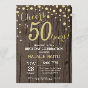 Invitation Rustic Wood Gold 50e Anniversaire Diamond