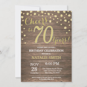 Invitation Rustic Wood Gold 70e Anniversaire Diamond