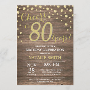 Invitation Rustic Wood Gold 80e Anniversaire Diamond