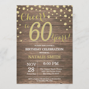 Invitation Rustic Wood Gold Diamond 60e anniversaire