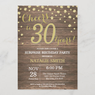 Invitation Rustic Wood Gold Surprise 30e Anniversaire Diamond
