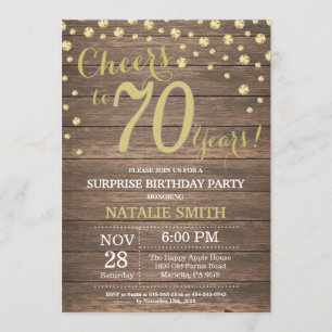 Invitation Rustic Wood Gold Surprise 70e Anniversaire Diamond